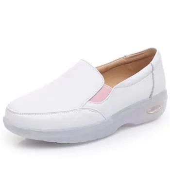 2021 Yeni Moda Üst İnek Derisi beyaz ayakkabı Hemşire Hastane iş ayakkabısı gündelik ayakkabı hava yastığı Yumuşak Taban kaymaz Konfor ayakkabı