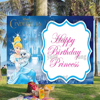 Disney Kız Prenses Güzel Külkedisi Zemin Mutlu Doğum Günü Partisi Mavi Orman Kale Düğün Afiş Arka Plan Bebek Duş