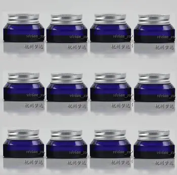 30 adet boş 15g mavi cam krem kavanoz gümüş kapaklı, cam 15 gram kozmetik kavanoz örnek veya göz kremi, 15g mini cam şişe