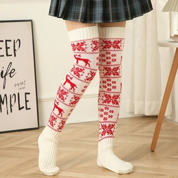 Moda Uyluk Yüksek Uzun Çorap Noel Sıcak Diz üstü çorap Çorap Kadın Örgü Çorap Rahat Gecelik Günlük Nefes
