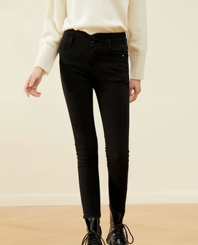 Klasik Lüks Tasarım Rahat Çok Yönlü Yüksek Bel Sıcak Peluş Tayt Kadın Pantolon Sonbahar Kış Moda Streç Skinny Jeans