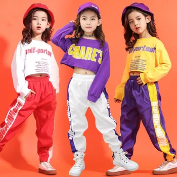 Çocuk Sahne Kıyafeti Hip hop giysileri Çocuk Kız Caz Sokak dans kostümü Bahar Yaz Kazak pantolon seti Balo Salonu Giyim