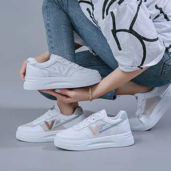 Beyaz Ayakkabı kadın Örgü Yaz Yeni Kore Versiyonu Rahat Öğrenci kadın ayakkabısı Kalın Alt Tüm Maç Gelgit spor salonu ayakkabısı Kadın