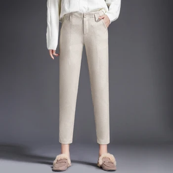 Yün Ayak Bileği Uzunlukta Kadın Rahat Kadın Pantolon 2020 Yeni Moda Düz harem pantolon Bayanlar İçin Gri Bej S - 3XL