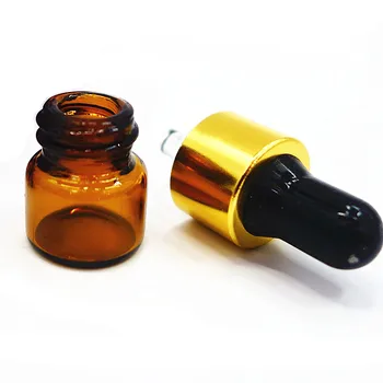 100 adet/grup 1ML Mini Amber Boş uçucu yağ Damlalıklı Kahverengi Cam Şişe Tüp Parfüm Ambalaj Kozmetik Şişeleri Lateks Kafa