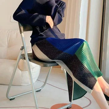 Miyake issey Miyake tasarımcı kadın pilili örme düz etek moda haftası ince moda rahat bölünmüş kalça etek