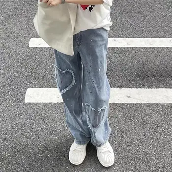 Kadın Kot Yüksek Bel Sıçrama Mürekkep Tasarım Moda Hip Hop Yüksek Sokak Düz pantolon Baggy Vintage Kadınlar Geniş Bacak Kot Pantolon