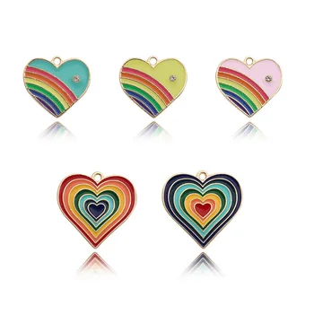 10 Adet/grup Renkli Gökkuşağı Kalp kolye uçları Emaye Metal Takılar Bilezik DIY Küpe Takı Malzemeleri