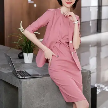 Takım elbise Ofis Bayan Giyim İş Resmi İş 2 Parça Set Artı Boyutu Zarif Bahar Sonbahar Blazer Elbise Kadın Üniforma