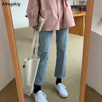 Kot Kadın Ayak Bileği Uzunluğu Gevşek Düz Kot Kadın Tüm Maç Yüksek Bel Vintage Streetwear Moda Basit Kore Tarzı Şık Yeni