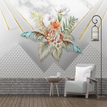 Özelleştirilmiş Boyutu Modern Lüks Duvar Dekor Çiçekler Yapraklar Duvar Kağıdı Yatak Odası Oturma Odası TV Kanepe Arka Plan Duvar 3D Büyük Duvar