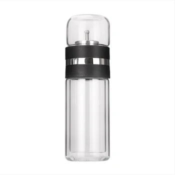 Sıcak su şişesi vakum termos çift duvar hiçbir ısı şişesi taşınabilir filtre Net şeffaf cam bardak