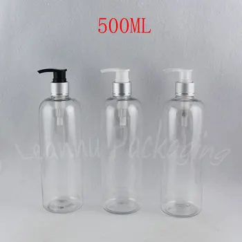 500 ML Şeffaf Yuvarlak Omuz Plastik Şişe, 500CC Makyaj Alt şişeleme, losyon / Şampuan Ambalaj Şişe (15 Adet / grup )