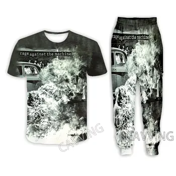 Makineye Karşı öfke 3D Baskılı günlük t-shirt + Pantolon koşu pantolonları Pantolon Takım Elbise Kadın / Erkek Setleri