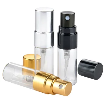 Toptan Kozmetik Parfüm 3 ml Cam Küçük Sprey Şişeleri Doldurulabilir Seyahat Şişe İle Altın / Gümüş / Siyah Kap