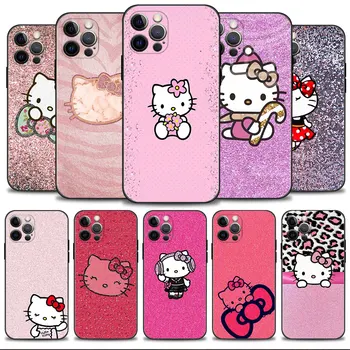 Telefon kılıfı için iPhone 14 13 11 12 Pro Max 7 8 6 6S Artı XS XR X 13mini 12mini Silikon Kapak Hello Kitty Çiçek Bling Renk