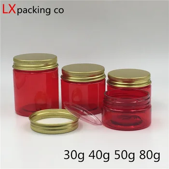 50 adet Şeffaf Kırmızı Plastik Krem kavanoz Şişeleri Altın Kapak Kozmetik Dağıtım Kabı Jel Göz Kremi Bankası Ücretsiz kargo
