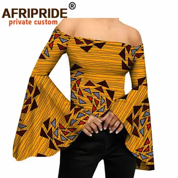 2022 Bahar Afrika Rahat Gömlek Kadınlar için AFRIPRIDE Tailor Made Tam Parlama Kollu Slash Boyun Kadın Batik Pamuklu Gömlek A1822005