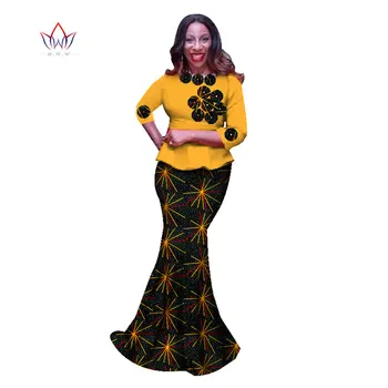 Afrika Giysi Kızlar için O-Boyun 6XL Geleneksel afrika kıyafeti 2 Adet Afrika Baskı Giyim Kadınlar için Pamuk WY1081