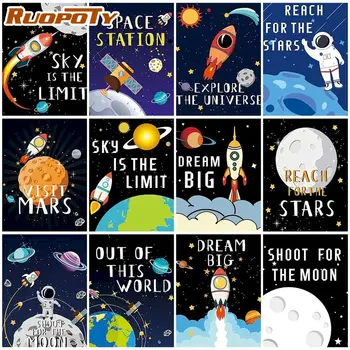 RUOPOTY Boyama By Numbers Gökyüzü astronot Kitleri Tuval Üzerine Çizim boyama Manzara natürmort Ev Dekor Benzersiz Hediye
