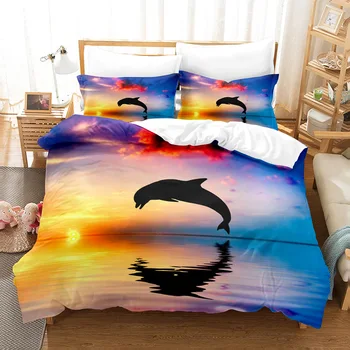 Sualtı Deniz Yaşamı Çizim Kral Erkek Kız Deniz Hayvanları Polyester Yorgan yatak örtüsü seti Yunus Renkli Desenli