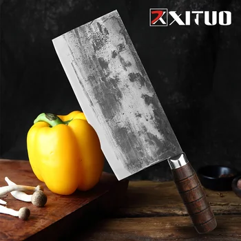 XITUO Dövme şef bıçağı Cleaver Bıçak Sebze Yüksek Karbonlu Çelik Kesim Et kasap bıçağı Profesyonel Mutfak Pişirme Doğrama