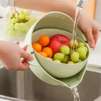 2 in 1 Meyve Sebze yıkama sepeti Süzgeç Taşınabilir Silikon Kevgir Süzgeç Kolu İle mutfak gereçleri