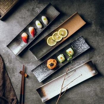 Japon plaka Yaratıcı dikdörtgen suşi tabağı Siyah basit uzun plaka 34.5 cm * 8.5 cm Japon restoran sofra malzemeleri