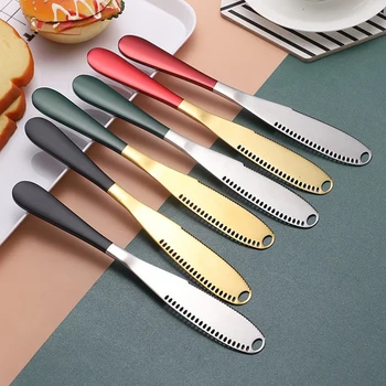 Paslanmaz Çelik tereyağı bıçağı Peynir Ekmek Bıçağı Delikli Tırtıklı Altın Bıçak Mutfak Sofra Krem Serpme Çatal Araçları