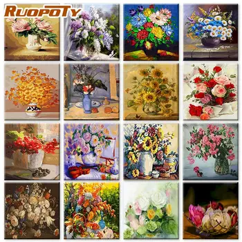 RUOPOTY Çerçevesiz 60 * 70 cm Yağlıboya Dıy El Sanatları Boya By Numbers Çiçek Serisi Akrilik Renk Dijital Tuval Ev Dekor için