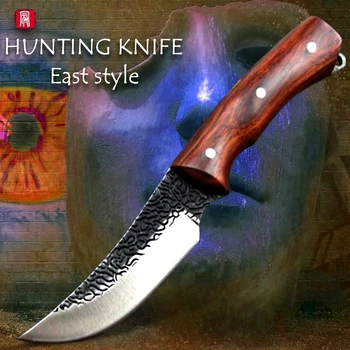 Av bıçağı Sabit Bıçak Yüksek Karbonlu Çelik Kasap Kemiksi Saplı Doğu Tarzı Şef mutfak gereçleri Ahşap Saplı Kın Kamp Pişirme