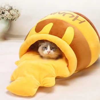 Sıcak Kedi yatak bal kavanozu Şekli Kediler Kanepe Ayrılabilir Pet Derin Uyku Evi Ters Tüylü Yumuşak Yatak Yavru Yavru