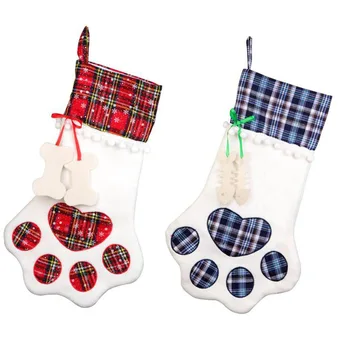 2 ADET Şeker Çorap Çanta Ekose noel hediyesi Çanta Yaratıcı Sevimli Pet Köpek Balık Kemik Pençe Çorap Pençe Çorap Çorap Noel Ağacı Kemik Çorap