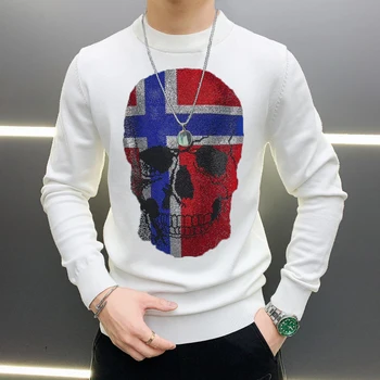 Moda Kış erkek Kazak Rahat Sıcak Moda Örme Kazak Tops Siyah Ve Beyaz Katı Renkler Gevşek
