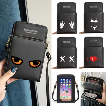 Cüzdan Kart Paketi Kadın postacı çantası Apple Huawei için dokunmatik ekranlı cep telefonu Çantası PU deri bozuk para cüzdanı Göğüs Baskı Çanta