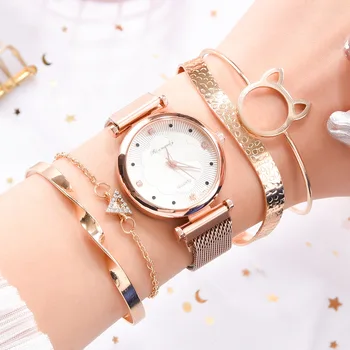 Yeni Marka Bilezik Saatler Seti 2020 Kadın Saatler Moda Bayanlar kol saati Bilezik Seti İle Mıknatıs Toka kuvars saatler