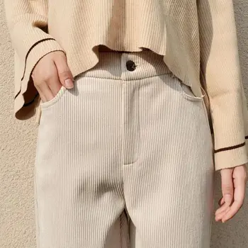 2022 Yeni Bahar Sonbahar Kadın Kadife pantolon Moda Yüksek Bel Kadın Düz Bacak Pantolon Streetwear Kadın Pantolon Y387