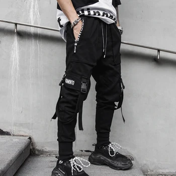2020 yeni hip-hop jogger erkek siyah harem tulum çok cep şerit erkek spor pantolon streetwear casual gündelik erkek pantolonları