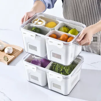 Buzdolabı şeffaf plastik saklama kabı Üst Üste Bindirilebilir Gıda Sınıfı Mühürlü Taze Tutma / Dondurucu Kutusu Mutfak Organize Aksesuarları