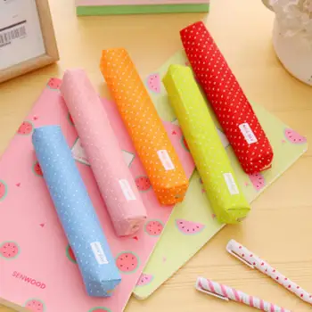 Kawaii Şeker renkli kurşun kalem Kutusu Polka Dot Tuval Uzun Kalem Çantası Kırtasiye Çantası Çocuklar İçin Hediye Ofis Okul Malzemeleri