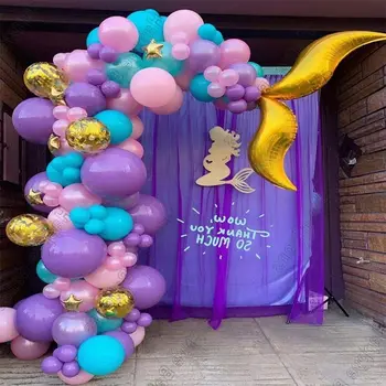 107 adet Mat Leylak Şeffaf Balonlar Garland Bebek duş dekorasyonu Mavi İnci Pembe Balon Kemer Kiti Doğum Günü DIY Parti Dekor