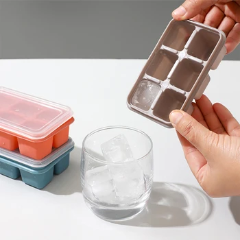 Buz Küpü Makinesi Kapaklı 6 ızgara Meyve buz Küpü Tepsi Yumuşak Alt Silikon Kalıpları Mutfak Aksesuarları DIY Mutfak Gadget