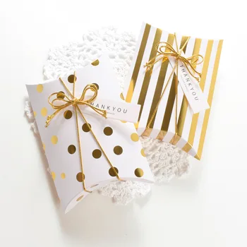 5 adet Altın Şerit Yuvarlak Nokta Yaratıcı Hediye ambalaj kutusu Şeker Kutusu Geometrik Desen Yastık Şekli Kutusu Düğün Doğum Günü Partisi Dekoru