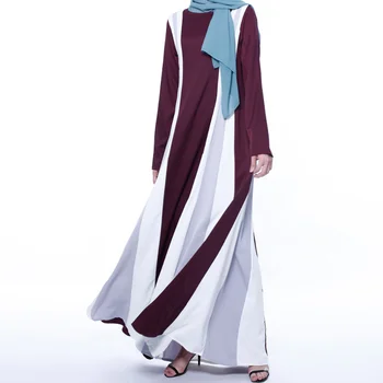 Kadın Müslüman Elbise Zarif Türkiye Yeni Moda Uzun Elbiseler Ramazan Dikiş Büyük Boy Kontrast Renk Gevşek Mütevazı Abaya Elbise