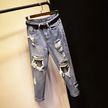 Streetwear Yüksek Bel Kadın Moda Kot Kadın Kızlar Kadınlar harem pantolon Pantolon Retro Rahat Kot Bagge Yırtık Anne Kot C7648