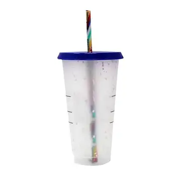 Sevimli Renk Değiştiren Bardak Bardak Smoothie kapaklı bardak ve Saman Kullanımlık Plastik Soğuk İçecek Bardağı Parti için