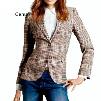 Ekose Blazer Sonbahar Dış Giyim Kadın İş Elbisesi Kadın İngiliz Tarzı İnce Ceket Bayanlar için Sonbahar Resmi Blazers Kadın İş Ceket
