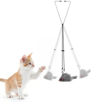 Asılı Kapı Geri Çekilebilir Kedi Tırmığı Halat İnteraktif Kedi Oyuncak Fare Uzun Çubuk Yavru Tüy Oyuncaklar Kapalı Kediler için Oyun Exe S5K5
