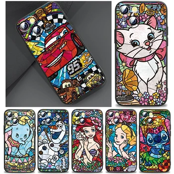 Mozaik Dikiş Mickey Prenses Telefon Kılıfı için Apple iPhone 14 13 12 11 SE XS XR X 7 8 6 mini Artı Pro MAX 2020 Siyah Fundas