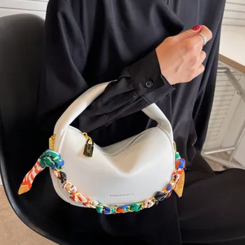 Kadın Eğilim Hamur omuzdan askili çanta Yumuşak Deri çapraz askılı çanta Şık ipek eşarp Çanta Kadın Yeni Marka Tasarımcısı askılı çanta